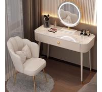 Petite coiffeuse blanche avec miroir en bois massif et ardoise pour salon de beauté, avec chaise en forme de pétale, 80 x 40 x 77 cm