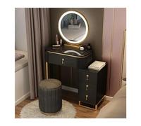 Petite coiffeuse compacte avec miroir et chaise, pour chambre à coucher, économise de l'espace (noir)