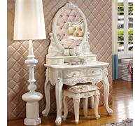 Petite coiffeuse de maquillage blanche avec miroir, tabouret rembourré et étagères de rangement - Table de coiffeuse élégante pour chambre à coucher et studio, coins arrondis, 80 cm