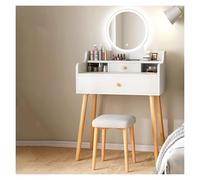 Petite coiffeuse de maquillage moderne de 60 cm avec lumières miroirs, tiroir de rangement pour bijoux et tabouret, pour femmes et filles (blanc)