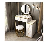 Petite coiffeuse en bois avec miroir rond LED, coiffeuse compacte avec tiroir, table d'angle pour chambre à coucher ou salon