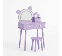 Petite Coiffeuse enfant avec tabouret et Miroir LED,3 Luminosité Réglable,2-en-1Table De Maquillage en bois avec 3 tiroirs,Ensemble Bureau de coiffeuse enfant scandinave pour Chambre,Dressing(Violet)
