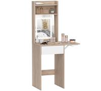 Petite coiffeuse HOMCOM avec miroir, éclairage LED réglable, tablette rabattable, bureau de maquillage avec étagères ouvertes et tiroir, table de maquillage compacte pour petits espaces, chambre à