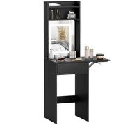 Petite coiffeuse HOMCOM avec miroir, éclairage LED réglable, tablette rabattable, étagères ouvertes et tiroir, table de maquillage compacte pour petits espaces, chambre à coucher, noir