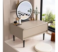 Petite coiffeuse moderne avec baie vitrée, bureau en bois compact avec miroir HD et tiroirs, meuble de chambre à coucher peu encombrant (kaki, 60 x 40 x 35 cm)