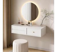 Petite Coiffeuse Suspendue, Etagère, Blanc Haute Brillance, avec tiroir | Table De Chevet Flottante Moderne Et Peu Encombrante pour Chambre, Dressing, Bureau Ou Salon(60*40*20cm/23.6*15.7*7.9in)