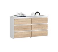 Petite Commode CL100 Blanche 100 cm 6 tiroirs façade Chêne Sonoma 100x35x57 cm