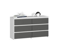 Petite Commode CL100 Blanche 100 cm 6 tiroirs façade Gris Graphite 100x35x57 cm