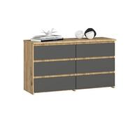 Petite Commode CL100 Chêne Artisan 100 cm 6 tiroirs façade Gris Graphite 100x35x57 cm