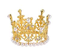 Petite couronne dorée de décoration de gâteau de mariage en strass vintage Roi/Princesse Couronne de perles pour fête d'anniversaire Accessoire de fête prénatale Décoration de gâteau Doré
