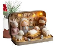 Petite crèche dans une boîte en étain - Décoration de Noël avec lumière | Décoration religieuse pour bureau, rebord de fenêtre, vitrine, table de nuit, cheminée, groupes d'église, collectionneurs