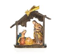 Petite crèche de Noël, 9 x 8,5 cm: figurine de la Sainte Famille avec Marie, Joseph et l’enfant Jésus, décoration de table intérieure, mini crèche en résine, déco de élégante et intemporelle