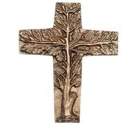 Petite croix murale arbre de vie en bronze massif doré 16,5 x 20 cm comme cadeau de Noël, de mariage ou comme croix funéraire moderne