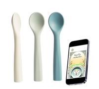 Petite Cuillere Bebe 1er Age pour Repas bebe - Lot de 3 Cuillere D'Apprentissage bebe - Couverts Bébé Silicone Sans BPA - Ergonomique, Douce et Souple avec Bout Arrondi - Contenu Unique Inclus