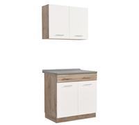 Petite Cuisine 80 cm Blanc Bois Chêne | Kitchenette sans Appareils Homestyle4u
