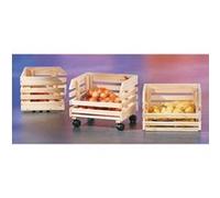 Inter Link - 3 caisses empilables en bois naturel massif - Caisse de rangement sur roulettes, caisse de stockage pour fruits, légumes - Gain de place, pratique et polyvalent - 37 x 30 x 80 cm