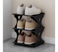 Petite étagère à chaussures empilable pour entrée, étagère à chaussures d'angle étroit pour salon, couloir, présentoir à chaussures autoportant, support pour économiser de l'espace (3 niveaux, noir)