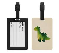 Petite étiquette de bagage minimaliste à l'aquarelle - Motif dinosaure vert - Pour sac de voyage, valise, bagage