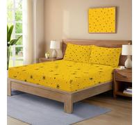 Petite Étoile Noire Cils Drap Housse Personnes avec Grand Bonnet de 30 cm Kawaii Dessin Animé 3D Impression 150x200 cm Drap-Housse en Microfibre Doux à Motif Résistant aux Rides Jaune