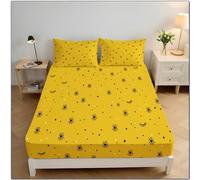 Petite Étoile Noire Motif Cils 3D Drap Housse, Antidérapant Doux Draps Housses,Ajustable Housse Matelas avec Bonnet 30 cm,Microfibre Drap-Housse avec Une Rebord Élastique (Jaune,140x200cm)