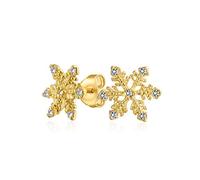 Petite Fête De Noël Party Fleurs Gelées D'Hiver Boucles D'Oreilles Clous Flocon De Neige Avec Accent En Zircone Cubique Cz Pour Femmes Adolescentes Plaqué Or .925 Argent Sterling