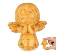 Petite Figurine d'ange Gardien en Bois Sculpté à la Main - Statue Miniature en Bois de Santal d'or 6 cm, Sculpture d'art Artisanale pour Déco Bureau, Guérison et Cadeau de Bénédiction Unique