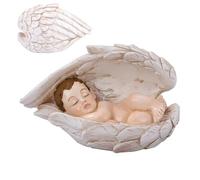 Petite figurine de crèche de Noël, sculpture décorative de bureau | Figurine de bébé endormi dans des ailes d'ange en résine pour table de chevet, table de chevet, rebord de fenêtre, bibliothèque