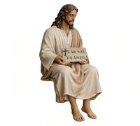 Petite figurine de Jésus - Décoration religieuse faite à la main, statue « I Am With You Always Sitting Christ » | Panneau spirituel en résine pour bureau, voiture, étagère, armoire, tableau de bord