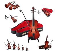 Petite figurine de violon jouable, instrument de musique miniature avec son et musique triste, violon miniature en bois avec support, pour cadeaux uniques et stupides (16 cm)