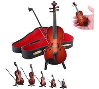 Petite figurine de violon miniature en bois avec support, archet et étui, accessoire de maison de poupée ou porte-clés pour cadeaux uniques, décoration d'intérieur (20,1 cm)