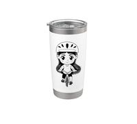 Petite fille cycliste Bicycliste Piste cyclable Gobelet isotherme en acier inoxydable double paroi
