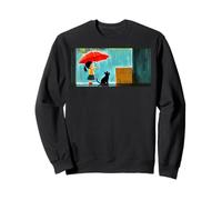 Petite fille et son chat noir sous la pluie. Sweatshirt