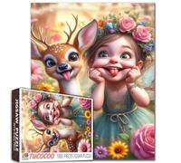 Petite fille mignonne faisant des visages drôles Puzzles 1000 pièces pour adultes Animaux de cerfs mignons Puzzles de fleurs en floraison Meilleur pour la famille Collection de jeux Activité familiale