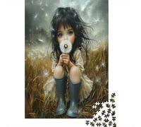 Petite Fille soufflant sur des pissenlits |Immense Champ de graines de pissenlits| Puzzles Amusants en Famille 70x50cm/1000pcs Adultes