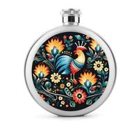 Petite fiole à whisky portable en acier inoxydable avec motif d'art populaire polonais - Bouteille anti-fuite pour fête de mariage, témoin d'honneur, cadeau de demoiselle d'honneur - 140 ml
