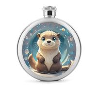Petite fiole à whisky portable en acier inoxydable avec motif loutre de dessin animé, pour fête de mariage, témoin d'honneur, cadeau de demoiselle d'honneur - 140 ml