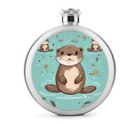 Petite fiole à whisky portable en acier inoxydable avec motif loutre de dessin animé, pour fête de mariage, témoin d'honneur, cadeau de demoiselle d'honneur - 140 ml