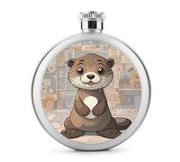 Petite fiole à whisky portable en acier inoxydable avec motif loutre de dessin animé, pour fête de mariage, témoin d'honneur, cadeau de demoiselle d'honneur - 140 ml