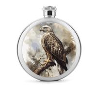 Petite fiole à whisky portable en acier inoxydable étanche pour fête de mariage, témoin d'honneur, cadeau de demoiselle d'honneur - Aquarelle de Hawk assis - 140 ml