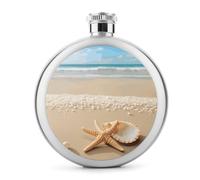 Petite flasque à whisky portable en acier inoxydable anti-fuite pour fête de mariage, témoin d'honneur, cadeau de demoiselle d'honneur - Motif coquillage d'étoile de mer et plage - 140 ml