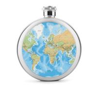 Petite flasque à whisky portable en acier inoxydable avec carte du monde - Anti-fuite - Pour fête de mariage, garçon d'honneur, demoiselle d'honneur - 140 ml