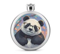 Petite flasque à whisky portable en acier inoxydable avec motif de panda avec une tête inclinée, anti-fuite pour fête de mariage, témoin d'honneur, cadeau de demoiselle d'honneur - 140 g