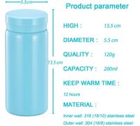 Petite Flasque, Jolie Bouteille D'eau Isotherme Pour Boissons Chaudes Et Froides, Garde Au Chaud Et Au Froid Pendant 12 H Et 6 H Au Froid (Bleu Clair, 200 Ml)