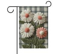 Petite fleur brodée sur drapeau de jardin à carreaux en toile de jute double face pour maison, cour, drapeaux extérieurs 30,5 x 45,7 cm