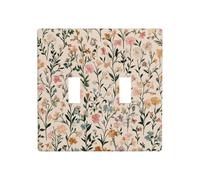 Petite fleur feuillage beige clair double interrupteur plaque murale décoration taille standard - 11,4 x 11,4 cm
