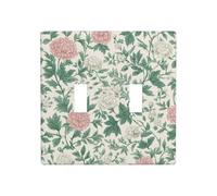 Petite fleur rose feuilles vertes vintage double gang couvercle de lampe plaque murale interrupteur décoration taille standard - 11,4 x 11,4 cm