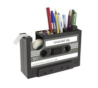 Petite Fortune Créatif Pot à Crayons Forme Cassette Rétro Dérouleur Dévidoir de Scotch Organiseur Bureau Mulit-Fonctionnel Boîte de Stylos Pot à Pinceaux de Maquillage, offrir 1 Rouleau de Scotch