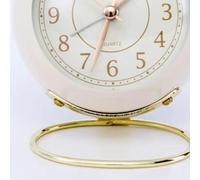 Petite horloge ronde Base circulaire Résistance à la corrosion Quartz silencieux Réveil de chevet avec veilleuse pour chambre à coucher École Blanc crème, couverture dorée