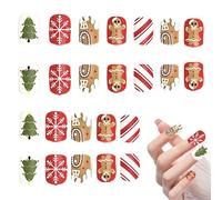 Petite impression sur les ongles, faux ongles de Noël, ongles courts et carrés, motif d'arbre de Noël avec flocons de neige en pan de, 24 faux ongles artificiels mats à couverture totale pe