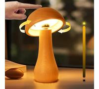 Petite lampe champignon en bois, lampe de table sans fil avec interrupteur tactile pour table de chevet, veilleuse à piles rechargeables, rotation à 360 degrés réglable, lampes de bureau à intensité